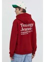 Mikina Tommy Jeans pánská, vínová barva, s kapucí, s potiskem