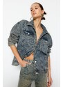 Trendyol Blue Faded Effect Vintage Oversize Denim Jacket