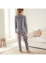 Blancheporte Fleecové pyžamo hebké na dotek s motivem hvězd šedá/růžová 50