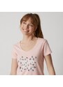 Blancheporte Pyžamové tričko s krátkými rukávy a středovým potiskem "Beautiful" růžová 46/48