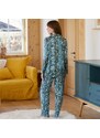 Blancheporte Saténové pyžamo s potiskem kašmírového vzoru zelená/medová 40