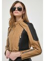 Kožená bunda Pinko dámská, hnědá barva, přechodná, 103208.A1Q9