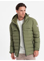 Ombre Men's winter jacket with detachable hood - olive