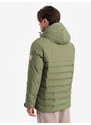 Ombre Men's winter jacket with detachable hood - olive