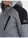 Ombre Men's winter jacket with adjustable hood with detachable fur - grey and black