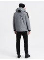 Ombre Men's winter jacket with adjustable hood with detachable fur - grey and black