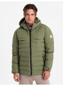 Ombre Men's winter jacket with detachable hood - olive