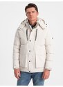 Ombre Men's winter jacket with detachable hood and cargo pockets - cream