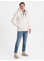 Ombre Men's winter jacket with detachable hood and cargo pockets - cream