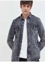 Džínová košile HUGO pánská, šedá barva, regular, s klasickým límcem