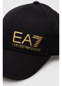 Bavlněná baseballová čepice EA7 Emporio Armani černá barva, s potiskem