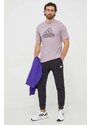 Bavlněné tričko adidas fialová barva, s potiskem, IN6270