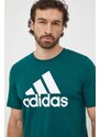 Bavlněné tričko adidas zelená barva, s potiskem, IS1300