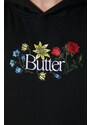 Mikina Butter Goods Floral Embroidered Pullover Hood pánská, černá barva, s kapucí, s aplikací, BGQ423D11404