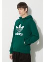 Bavlněná mikina adidas Originals Adicolor Classics Trefoil pánská, zelená barva, s kapucí, s potiskem, IM9407