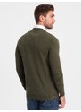 Ombre Clothing Pánský svetr s výstřihem do V a košilovým límcem - tmavě olivově zelený V5 OM-SWSW-0102