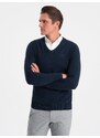 Ombre Clothing Pánský svetr s výstřihem do V a košilovým límcem - tmavě modrý V2 OM-SWSW-0102