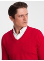 Ombre Clothing Pánský svetr s výstřihem do V a košilovým límcem - červený V4 OM-SWSW-0102
