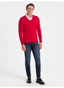 Ombre Clothing Pánský svetr s výstřihem do V a košilovým límcem - červený V4 OM-SWSW-0102