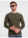 Ombre Clothing Pánský bavlněný svetr s kulatým výstřihem - tmavě olivový V7 OM-SWSW-0103