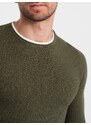 Ombre Clothing Pánský bavlněný svetr s kulatým výstřihem - tmavě olivový V7 OM-SWSW-0103