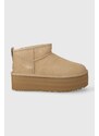 Semišové sněhule UGG Classic Ultra Mini Platform béžová barva, 1135092