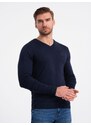 Ombre Clothing Klasický tmavě modrý svetr s výstřihem do V V22 SWBS-0107