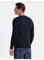Ombre Clothing Klasický tmavě modrý svetr s kulatým výstřihem V9 SWBS-0106