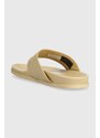 Kožené žabky Tommy Hilfiger THONG COMFORT SANDAL dámské, béžová barva, na plochém podpatku, FW0FW08042