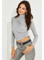 Cool & Sexy Women's Gray Draped Blouse