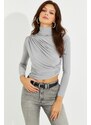 Cool & Sexy Women's Gray Draped Blouse