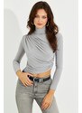 Cool & Sexy Women's Gray Draped Blouse