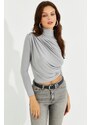 Cool & Sexy Women's Gray Draped Blouse