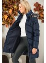 Z6768 DEWBERRY WOMEN'S COAT-PLAIN NAVY BLUE