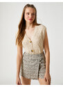 Koton Crop Cardigan Sleeveless with Buttons V-Neck In Braid Patterned