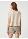 Koton Crop Cardigan Sleeveless with Buttons V-Neck In Braid Patterned