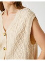 Koton Crop Cardigan Sleeveless with Buttons V-Neck In Braid Patterned