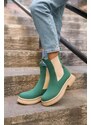 Madamra Green Women's Suede Boots with Rubber Detail Flat sole.