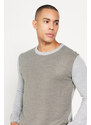 ALTINYILDIZ CLASSICS Men's Grey-Khaki Standard Fit Normal Cut, Crew Neck Patterned Knitwear Sweater.