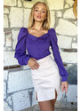 Trend Alaçatı Stili Women's Purple Princess Button Detailed Crepe Blouse