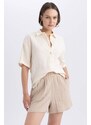 DEFACTO Oversize Fit Shirt Collar Muslin Short Sleeve Shirt