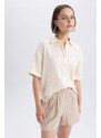 DEFACTO Oversize Fit Shirt Collar Muslin Short Sleeve Shirt