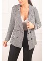 armonika Women's Black and White Striped Patterned Four Button Cachet Jacket