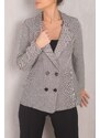 armonika Women's Black and White Striped Patterned Four Button Cachet Jacket