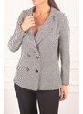 armonika Women's Black and White Striped Patterned Four Button Cachet Jacket