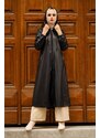 InStyle Hooded Long Leather Cape - Black