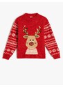 Koton New Year's Sweater Deer Patterned Crew Neck Sequin Detailed