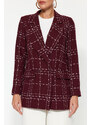 Trendyol Burgundy Oversize Woven Plaid Blazer Jacket