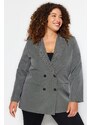 Trendyol Curve Double-breasted Gray Double Breasted Blazer with Closure