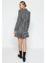 Trendyol Black Tweed Knit Dress with Ruffles and Button Detail